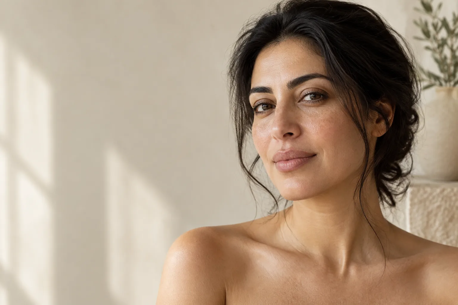 Editorial portrait showing natural skin texture in warm light