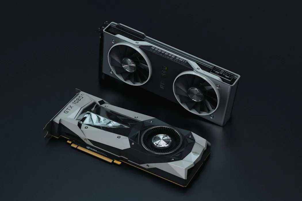 Graphics cards on a dark surface