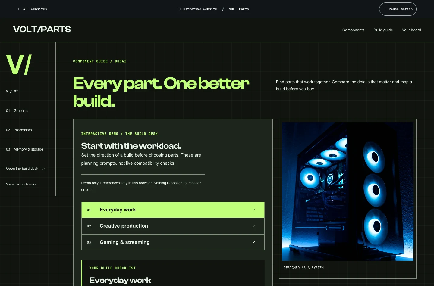 VOLT Parts. Find parts that work together. Compare the details that matter and map a build before you buy.